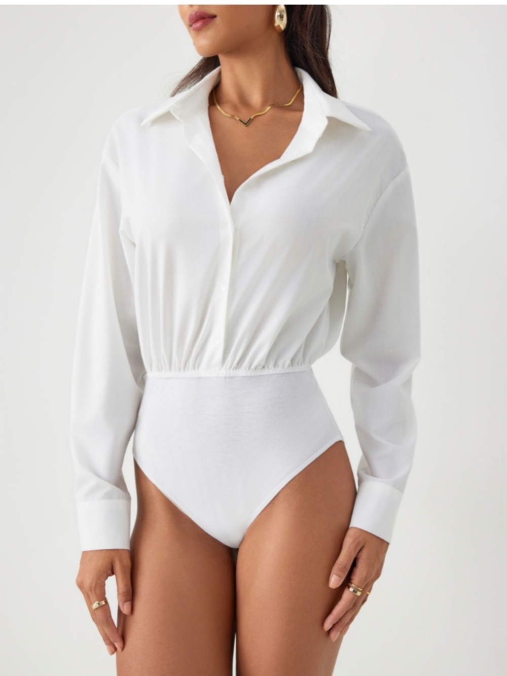 NWT COLLAR SOLID BUTTON LONG SLEEVE SHIRT BODYSUIT S